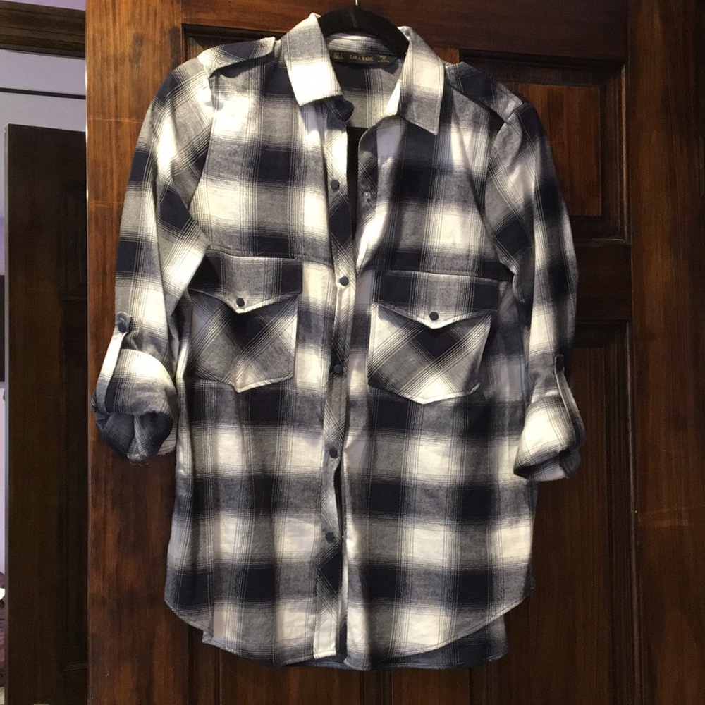 Zara Navy Plaid Button Down